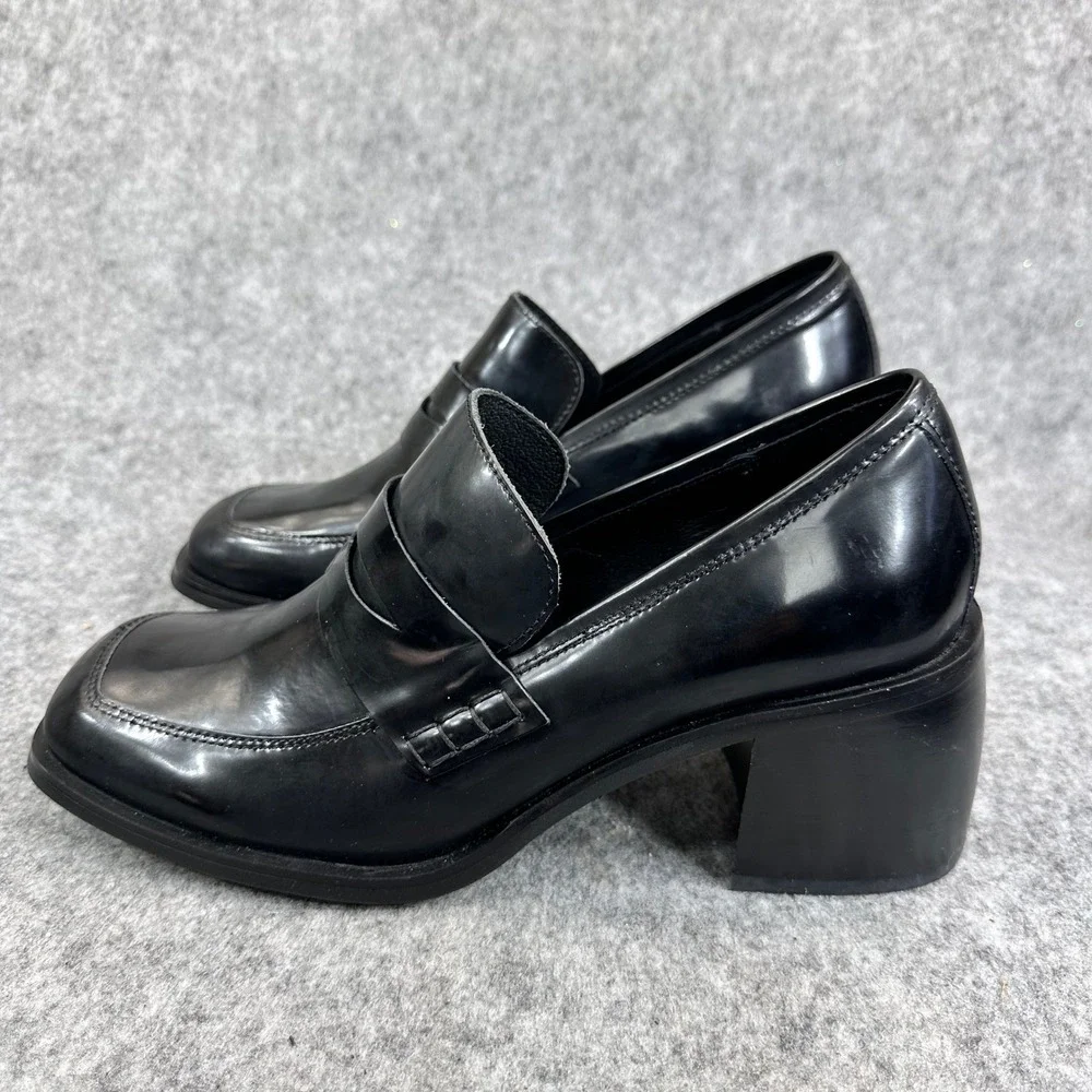 Jeffrey Campbell Ecole Loafers Womens 9 Black Patent Block Heel Penny Platform